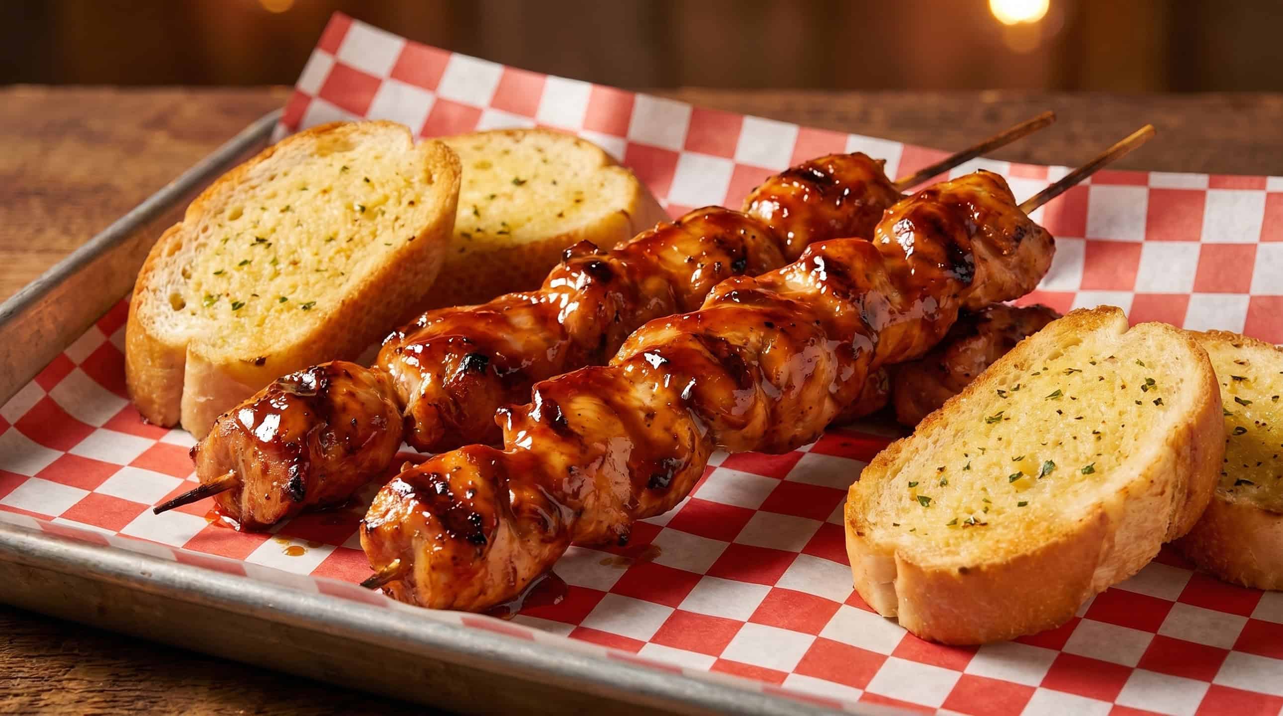 Puerto Rican style grilled pinchos skewers with BBQ sauce